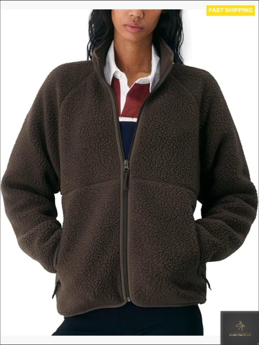Fuzzy Fleece Zip Up Jacket Lightweight Sherpa Coat Long Sleeve Full Zip